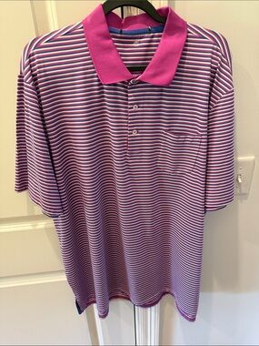 Men's Striped Polo Shirt in Pink and Purple - Classic Short Sleeve